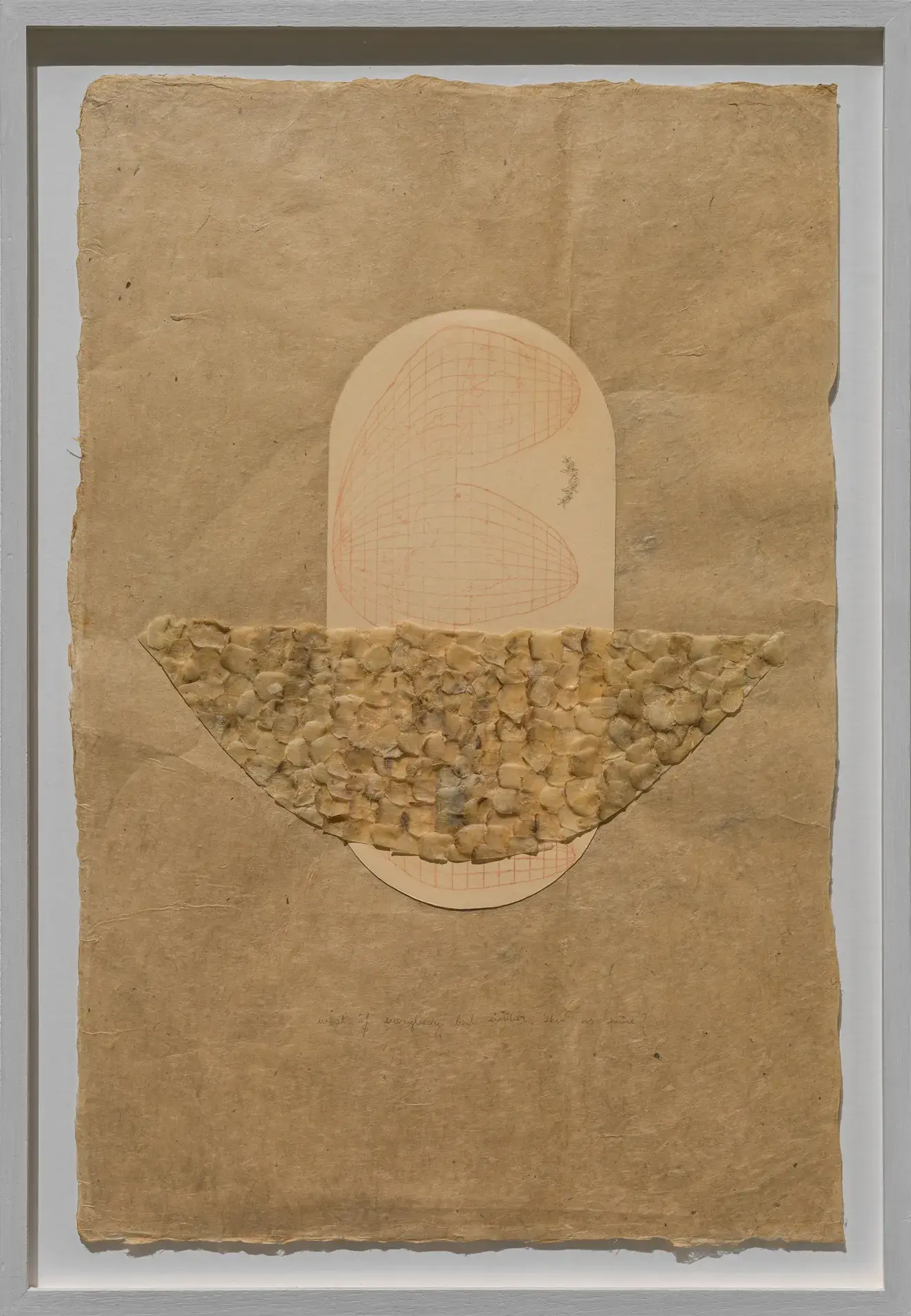 Hybrid Set Up III, 2022<br>
Material: Fish scales, acid-free paper, and powder pigment on rice paper
Dimension: 15 x 11 inches/ 38 x 28 cm
